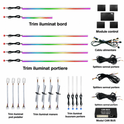 Lumini ambientale universale benzi albe tub model Bmw 18 lumini 64 culori control din telefon