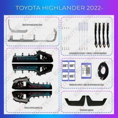 Lumini Ambientale NIGHTVIBE Toyota Highlander 2022 set complet control telefon sau sistem original