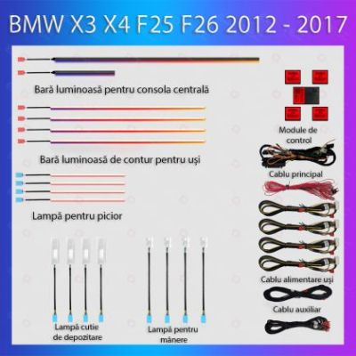 Lumini Ambientale NIGHTVIBE  BMW X3 X4 (F25 F26) 2012-2017 dedicat set complet control telefon sau sistem original