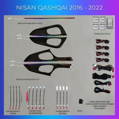 Lumini Ambientale NIGHTVIBE Nissan Qashqai 2016-2022 dedicat set complet control telefon sau sistem original