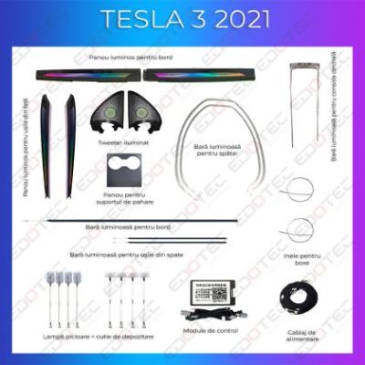 Lumini Ambientale NIGHTVIBE Tesla Model 3 2021 trimuri control telefon