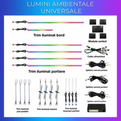 Lumini ambientale universale benzi albe tub model Audi 18 lumini 64 culori control din telefon
