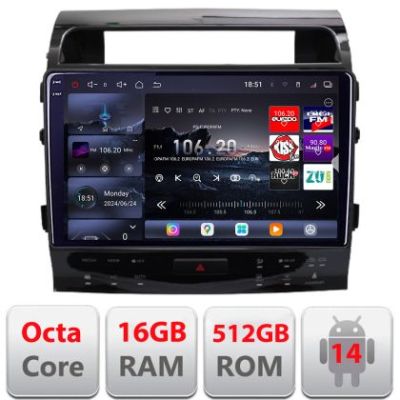 Navigatie Toyota Land Cruiser V8 L200 2009-2020 Qled 2K Octa Core 16+512GB LTE 4G DSP Wifi 5Ghz android auto carplay radio gps internet kit-381-type-b+EDT-E810-2K