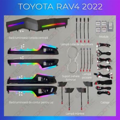 Lumini Ambientale NIGHTVIBE Toyota RAV 4 2022- set complet cu trimuri control telefon sau sistem original