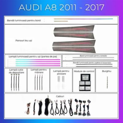 Lumini Ambientale NIGHTVIBE Audi  A8 2011-2017 set complet control telefon sau sistem original