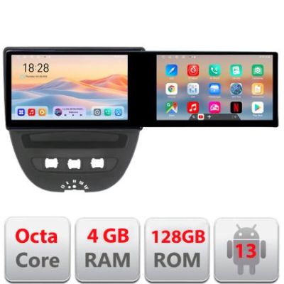 Navigatie Citroen C1 Peugeot 107 Toyota Aygo 2005-2014 Edotec 2 ecrane  8 core 4+128 21.6 inch Incell android Wifi 5Ghz gps internet  KIT-C1 v1