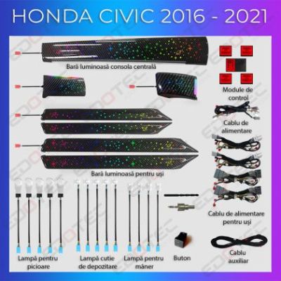 Lumini Ambientale NIGHTVIBE Honda Civic 2016-2021 set complet control telefon sau sistem original