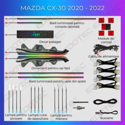 Lumini Ambientale NIGHTVIBE Mazda CX-30 2020-2024 dedicat set complet control telefon sau sistem original