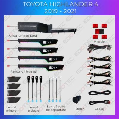 Lumini Ambientale NIGHTVIBE Toyota Highlander 4 2019 - 2021 set complet cu trimuri control telefon sau sistem original